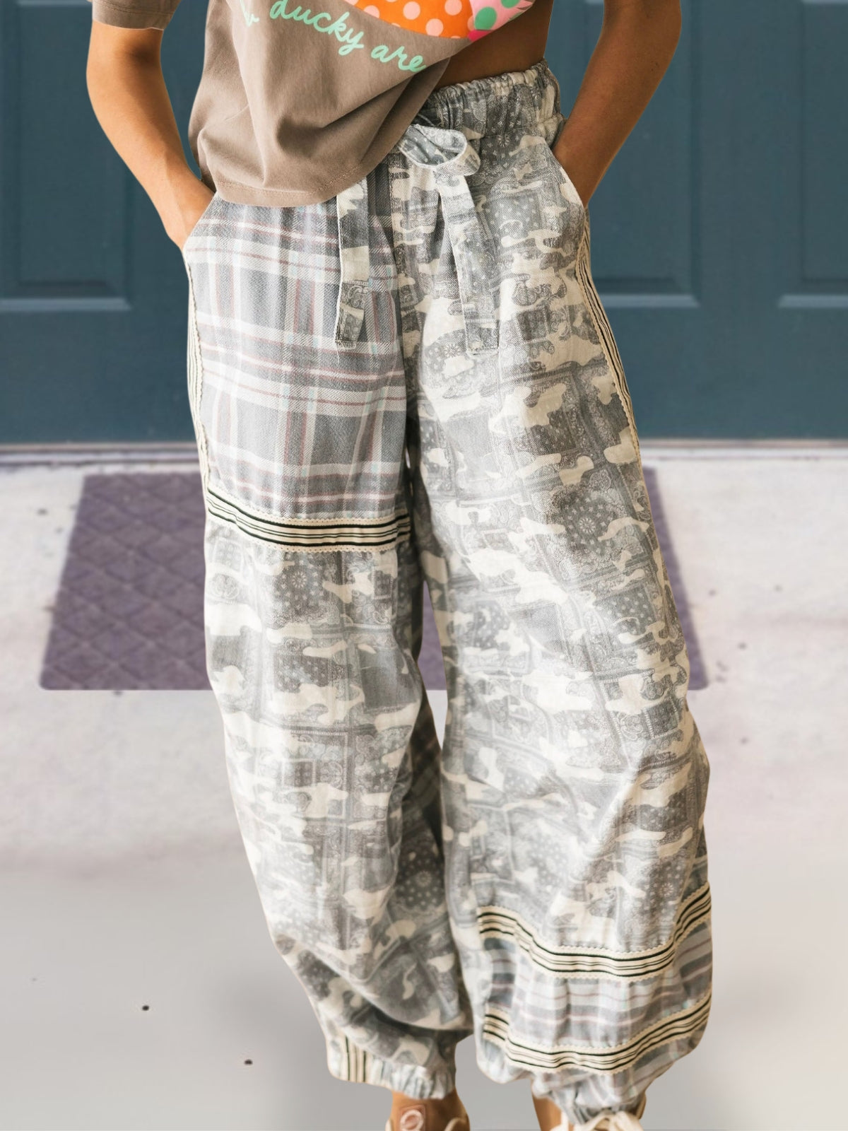 Camouflage Plaid Patchwork Jogger Pants