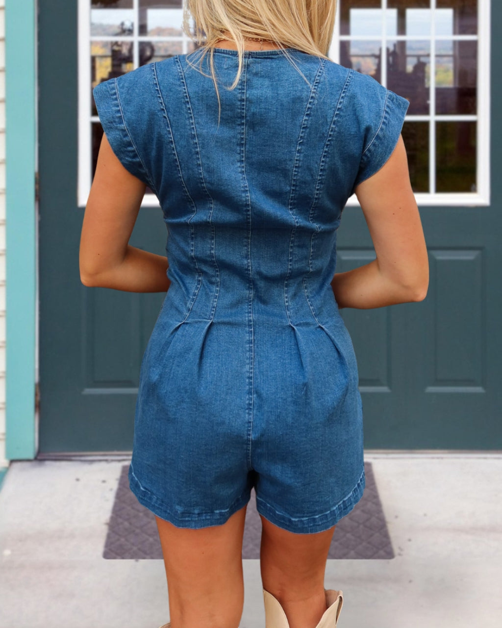 Front-button V-neck Denim Jumpsuit