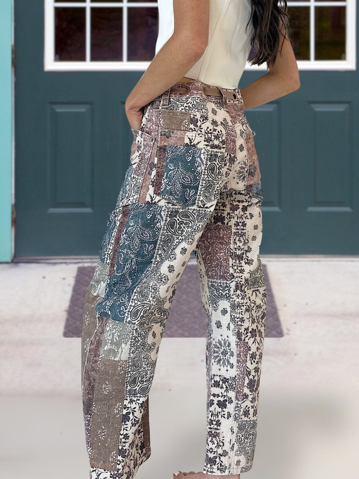 Paisley Floral Patchwork Wide-Leg Pants
