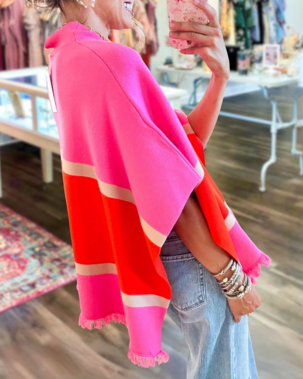 Color-block Cape Tassel Top