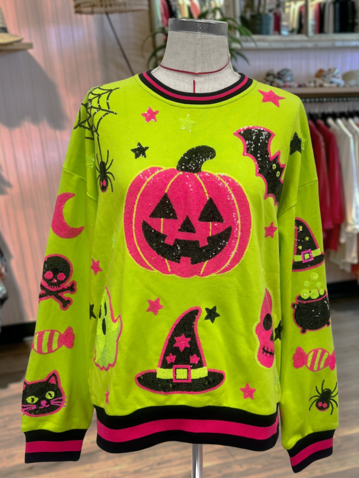 Pumpkin Bat Witch Hat Halloween Pullover