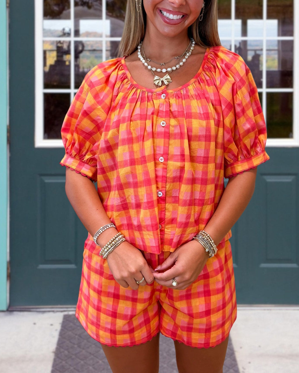Bright and Right Coral Check Set
