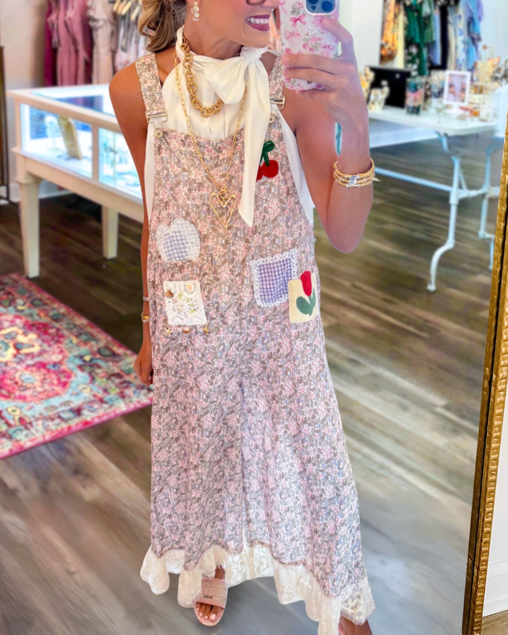 Patchwork Floral Wide Leg Overalls