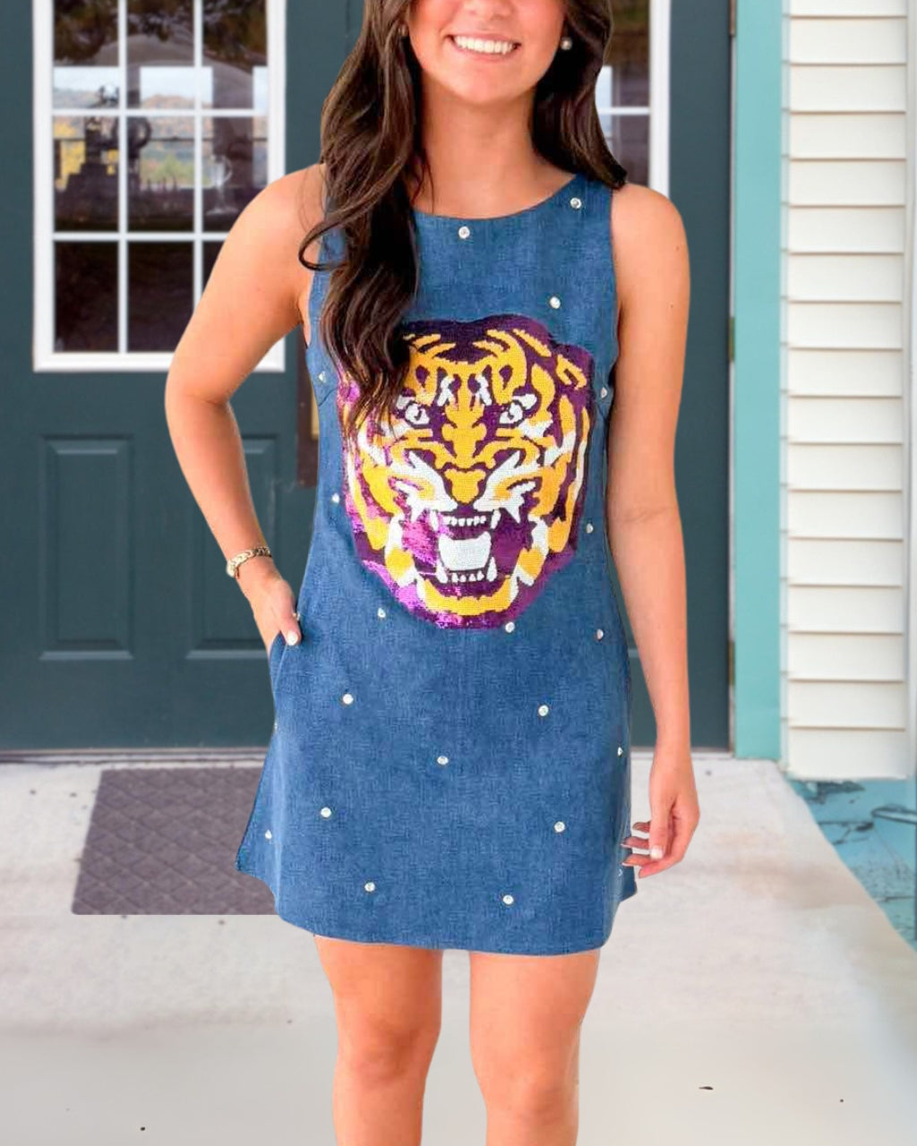 Rhinestone Tiger Sequin Tank Dress