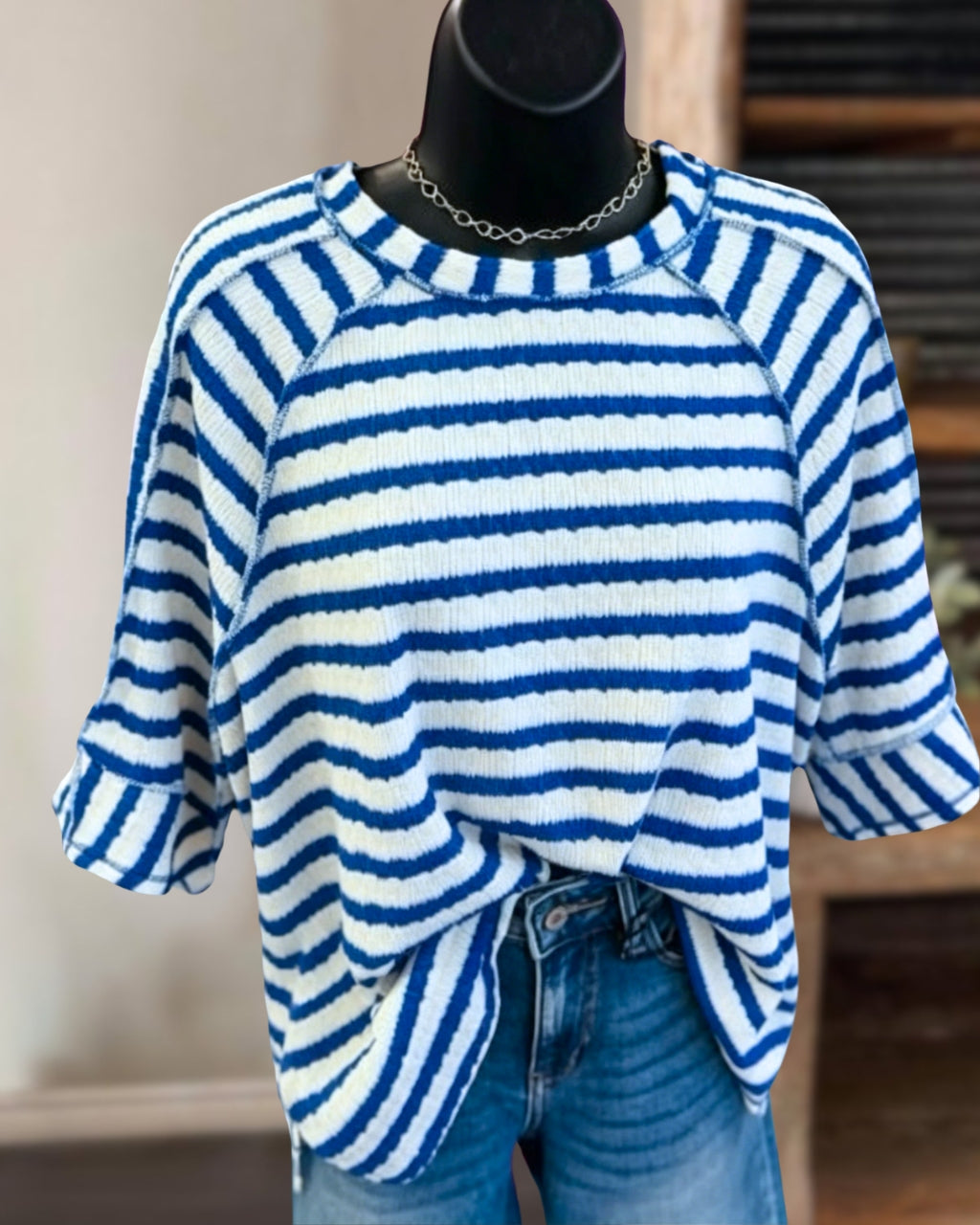 Chic Reverse Stitching Striped Top