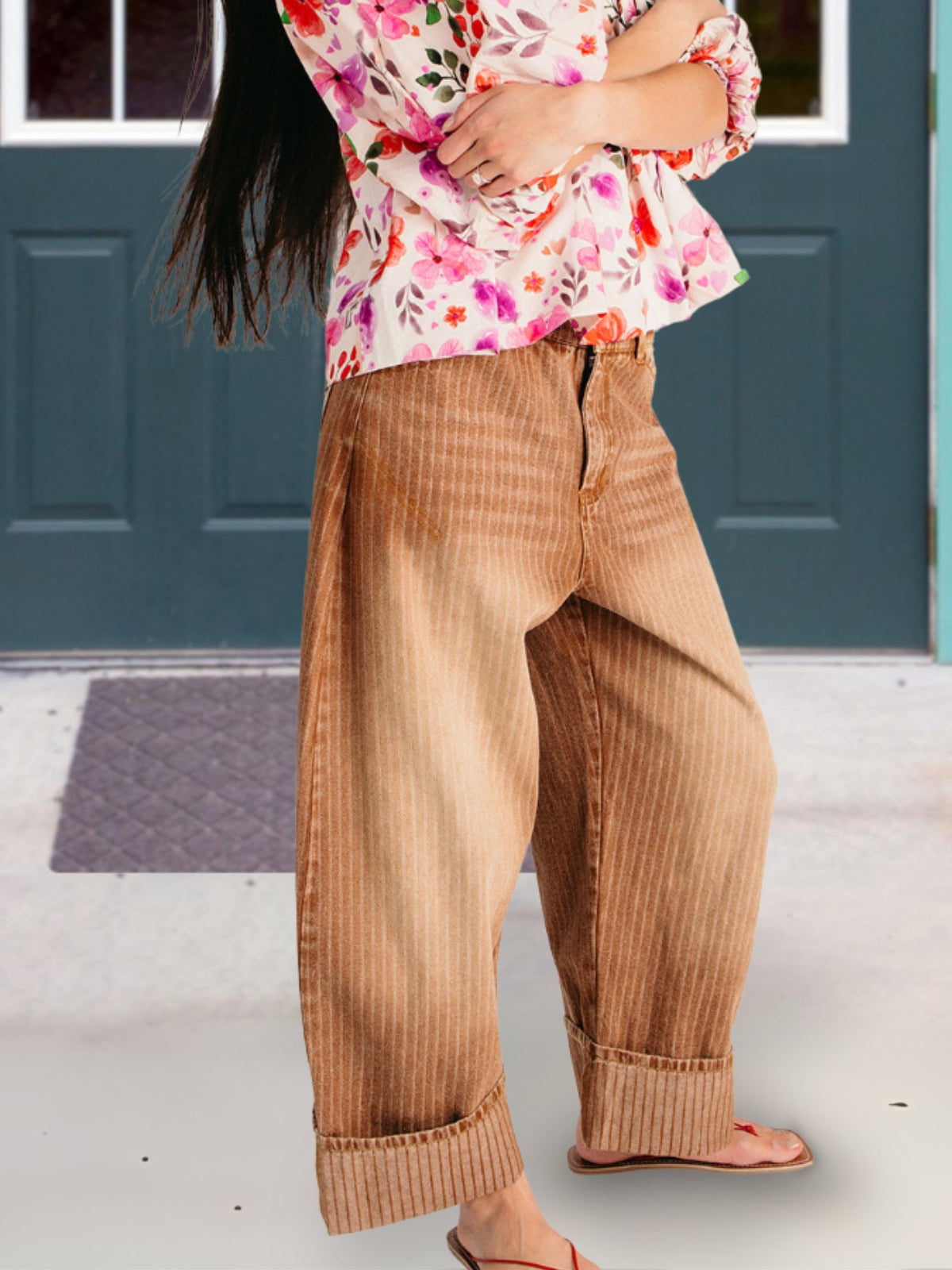 Striped Wide Leg Cargo Pants