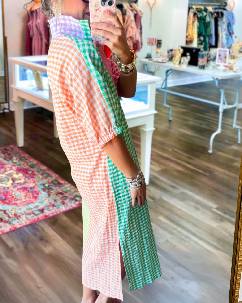 Color-block Plaid Maxi Dress
