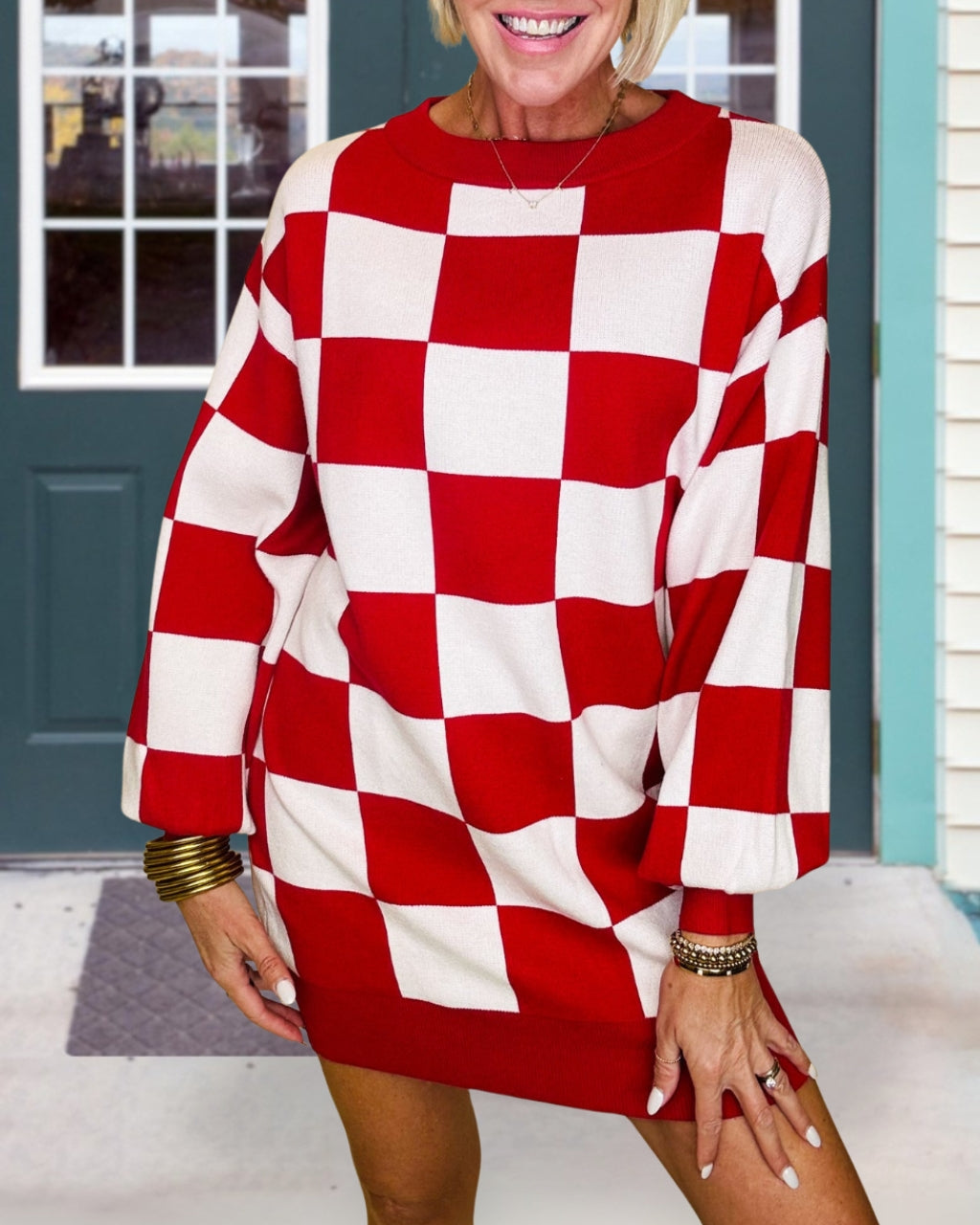 Versatile Checkered Knit Dress