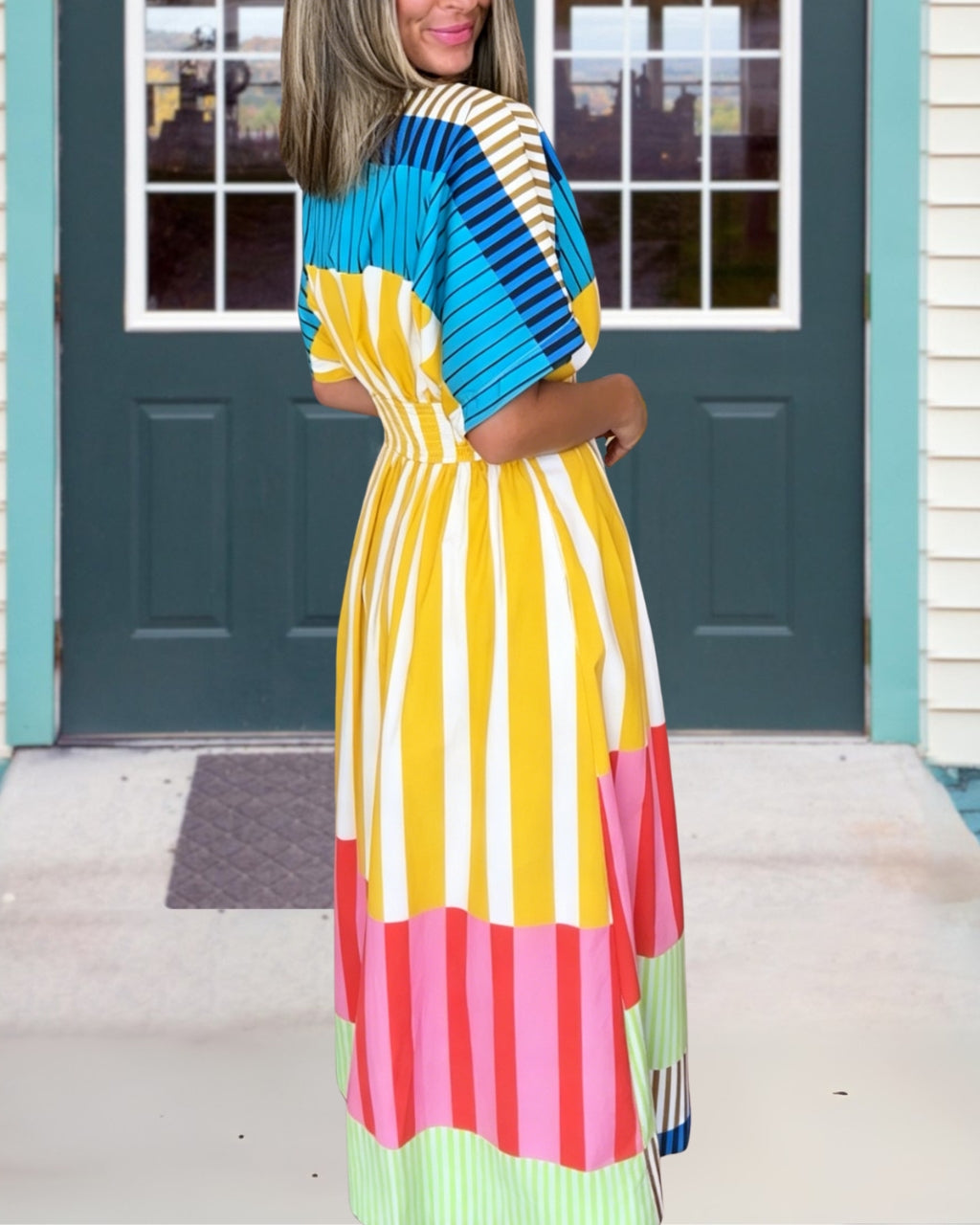 Vibrant Rainbow Stripe Maxi Dress