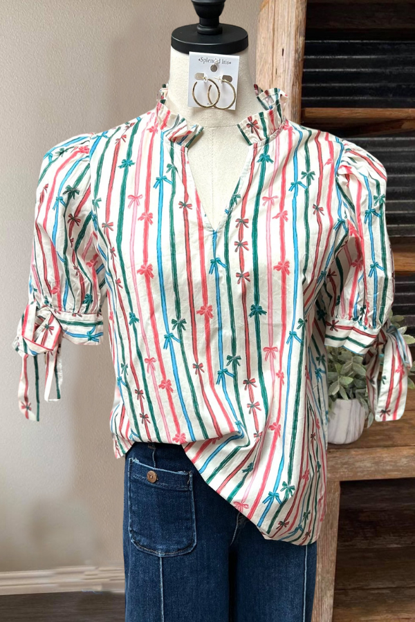 Colorful Bow Vertical Stripe Top