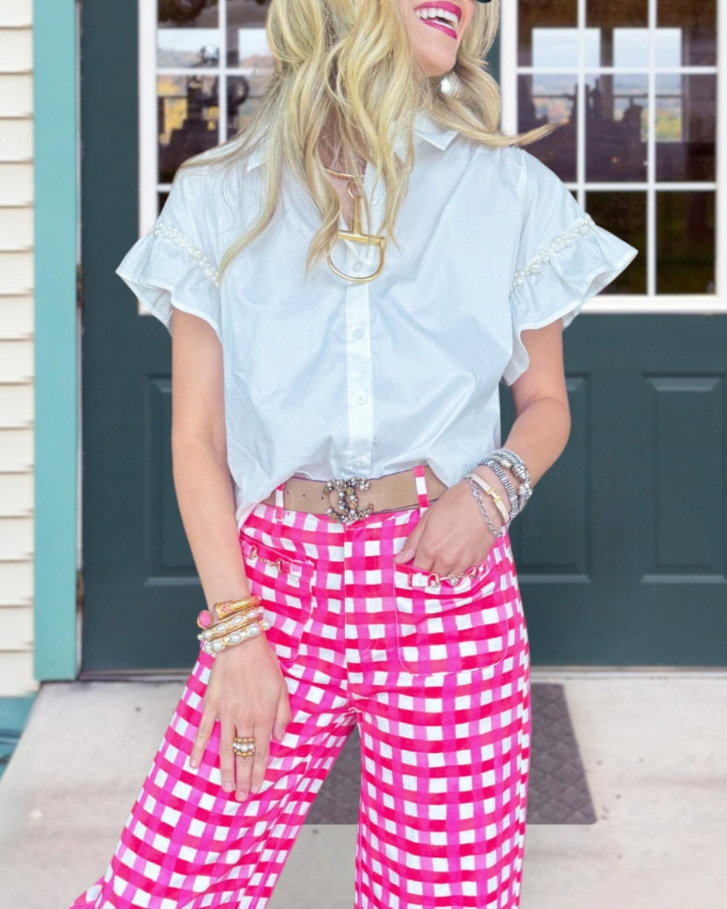 Pearl Accent Ruffle Blouse