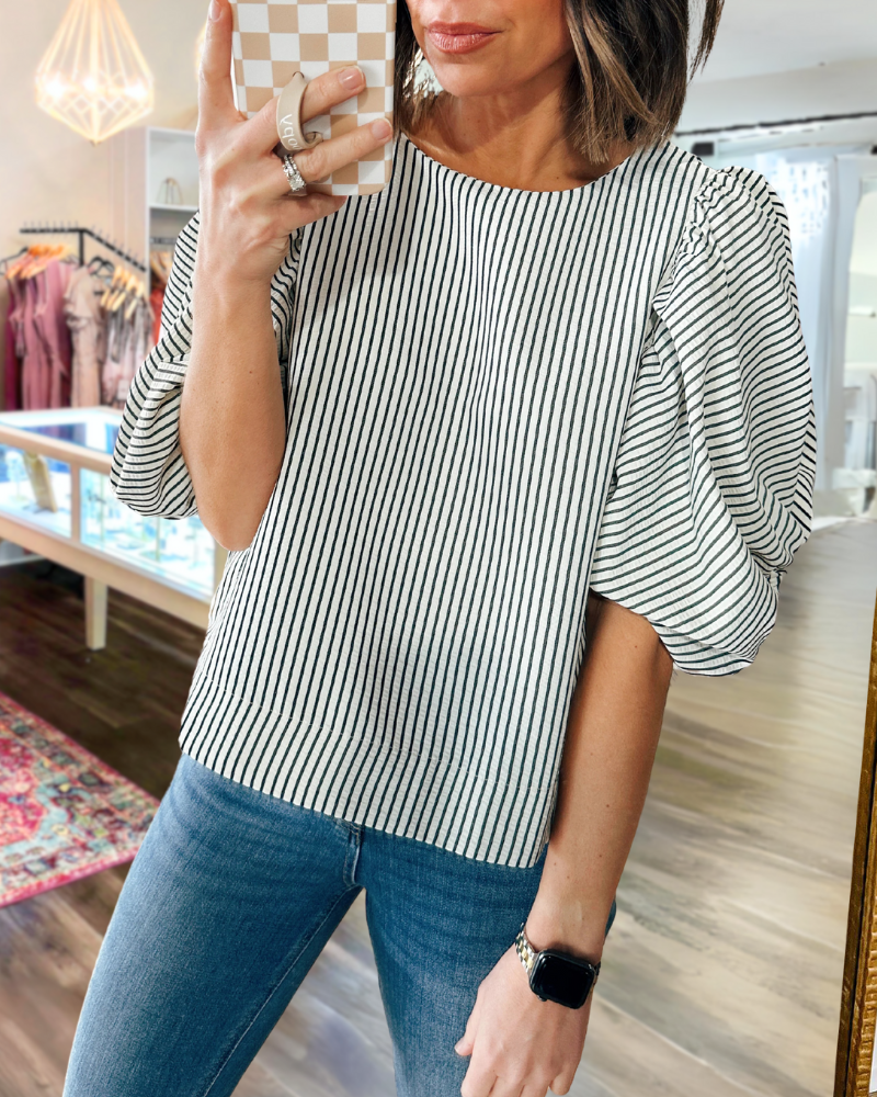 Simple Puff Sleeve Striped Top