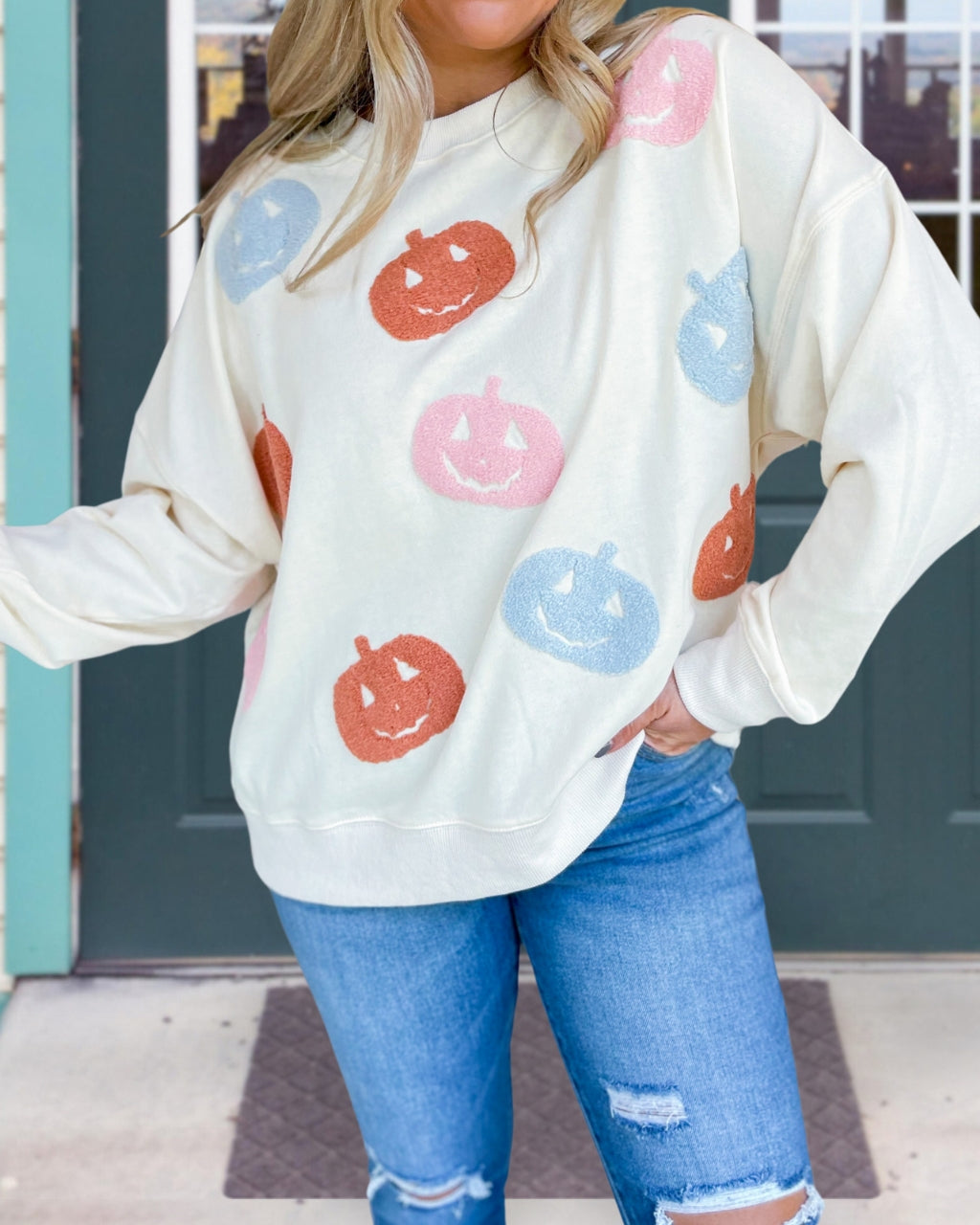 Pumpkin Plush Embroidered Sweatshirt