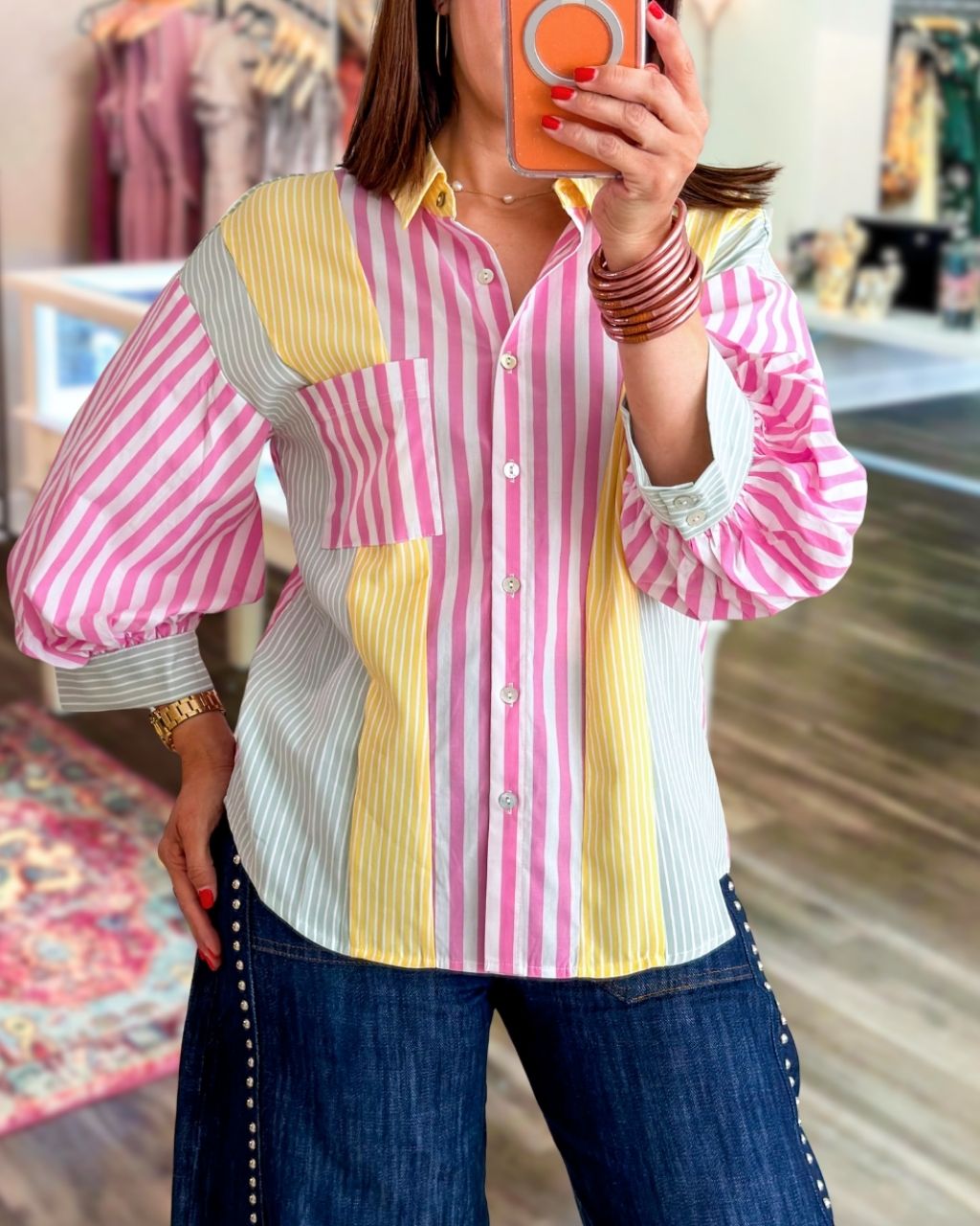 Unique Colorblocked Striped Shirt