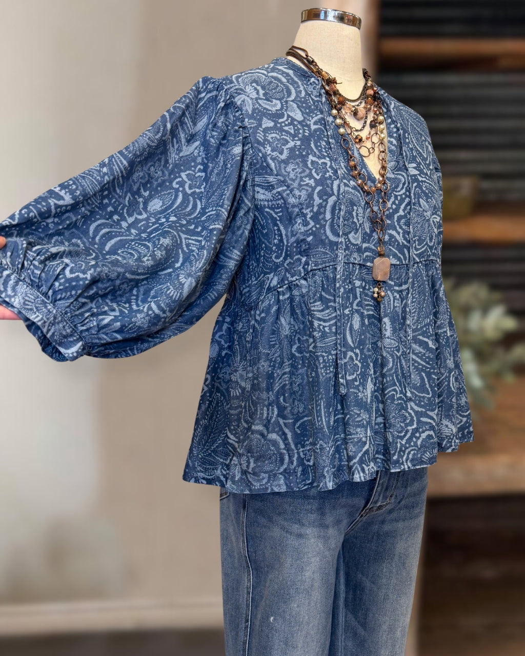 Paisley Denim Jacquard Top