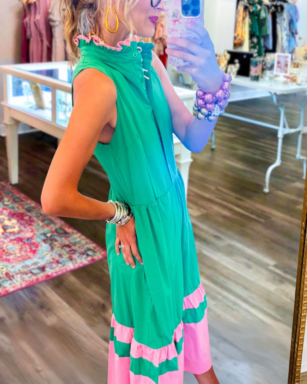 Color-blocked Sleeveless Poplin Dress