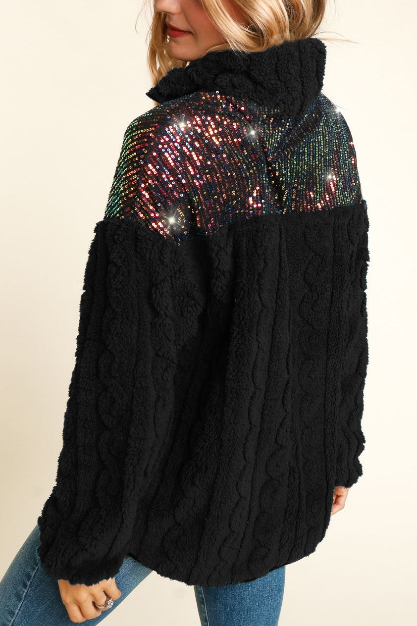 Sequined Textured Plush Pullover