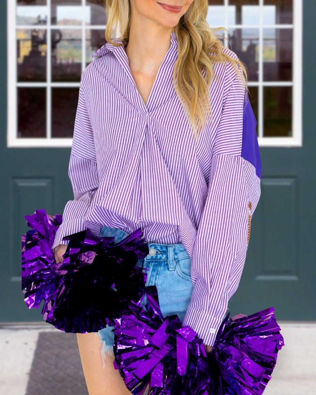 Game Day Football Embroidered Striped Top