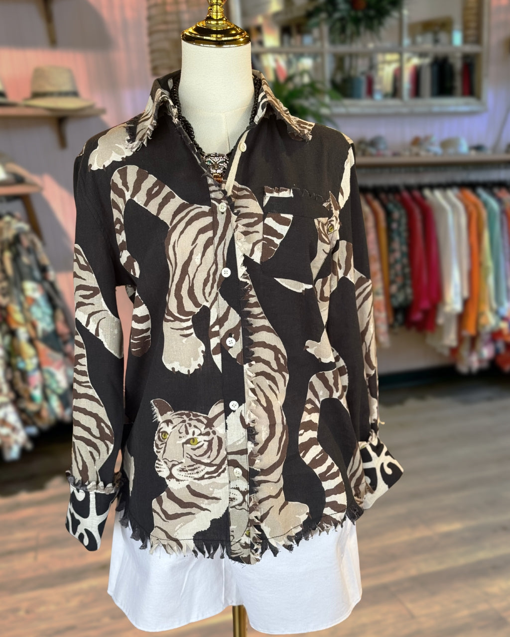 Tiger Print Raw-edge Shirt