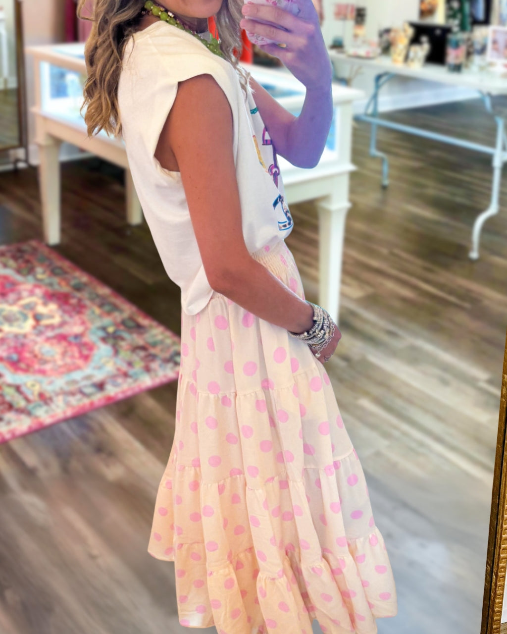 Polka Dot Layered Satin Skirt