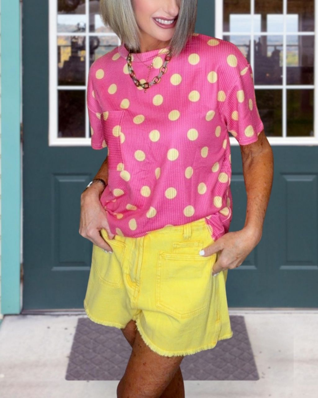Polka-Dot Ribbed Crewneck Top