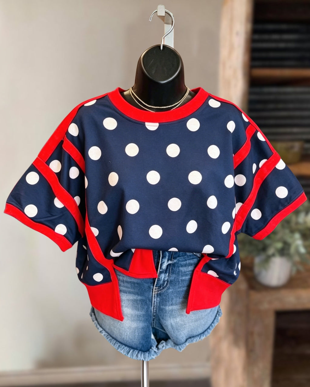 Polka Dot Contrasting Trim T-shirt