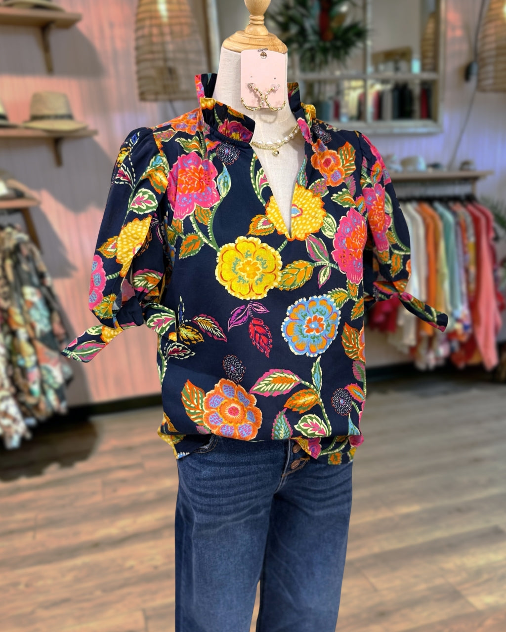 Vibrant Floral V-neck Satin Top