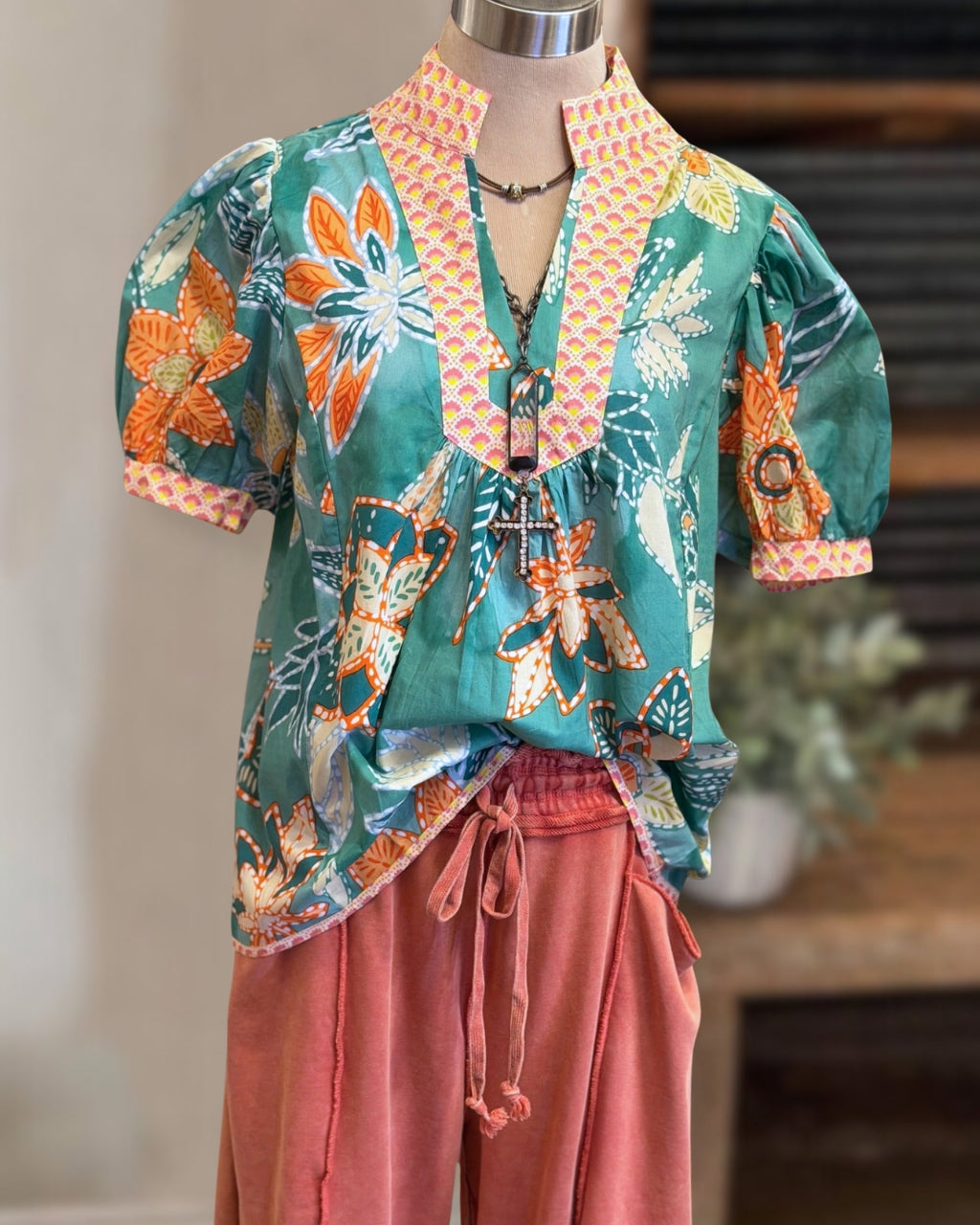 Special Floral V-neck Satin Top