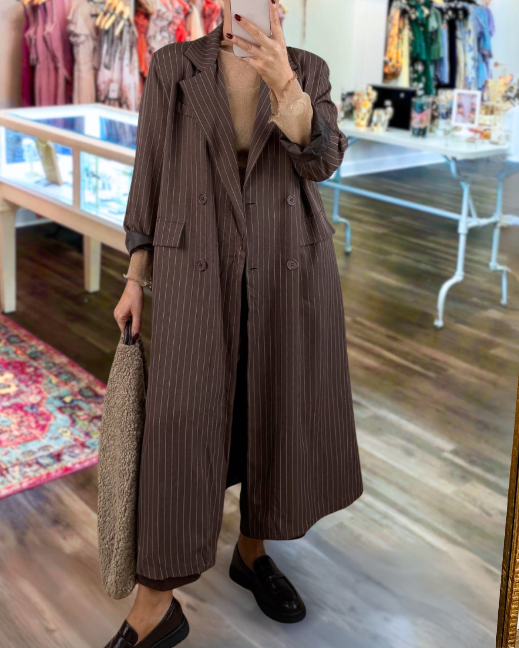 Chic Pinstripe Longline Blazer Coat