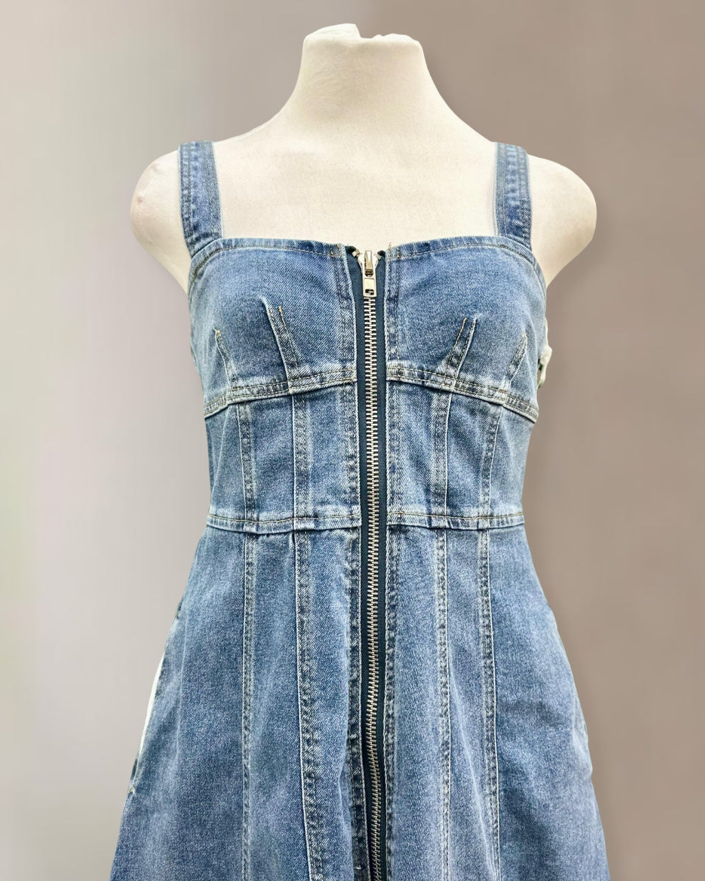 Front Zipper Denim Vest Dress