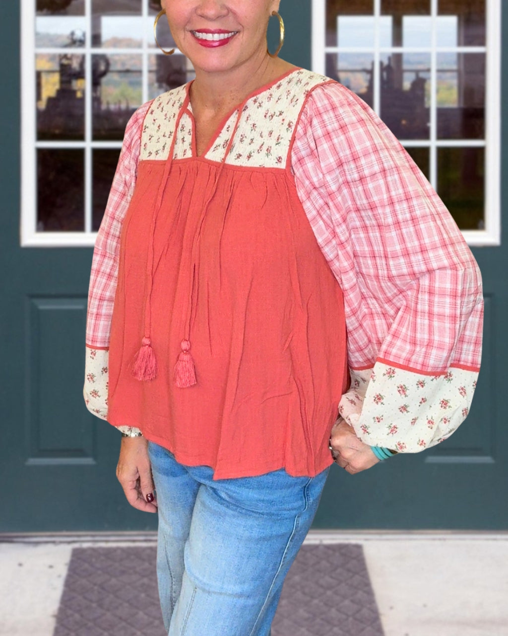 Floral Plaid Patchwork Top