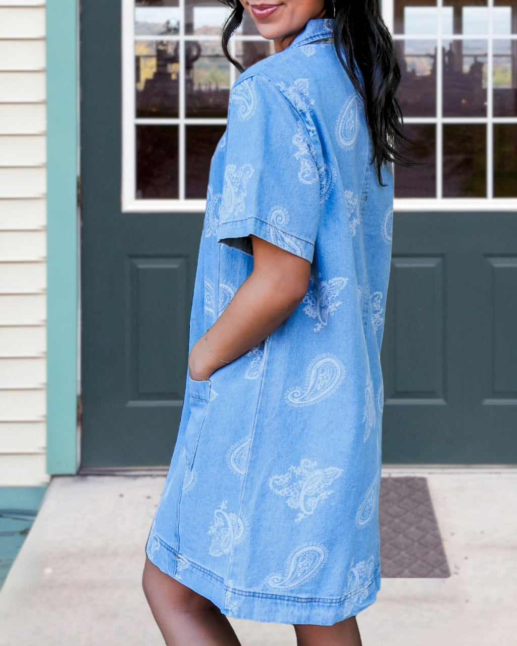Paisley-Patterned Denim Dress