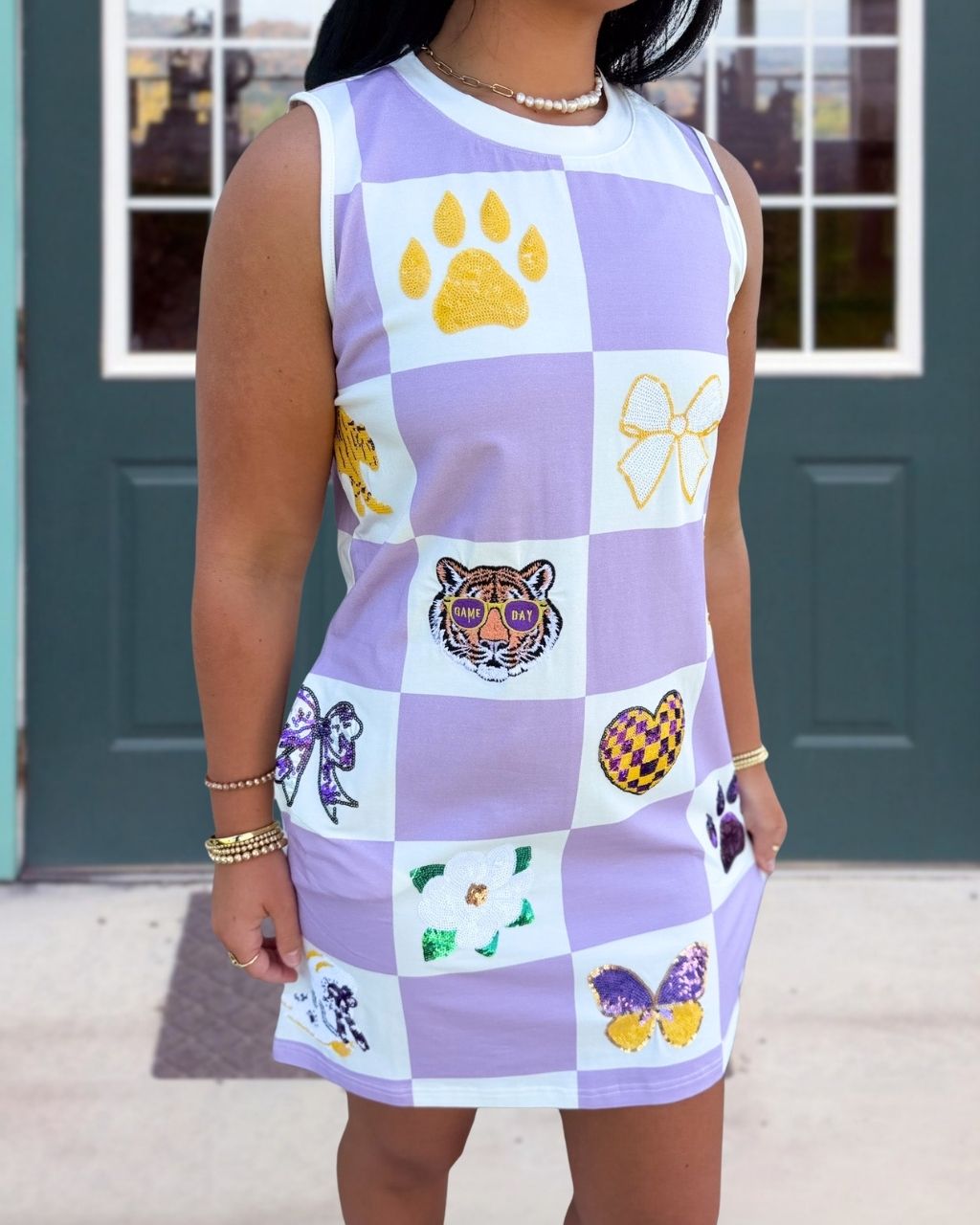 Tigers Game Day Sequin Plaid Sleeveless Dress
