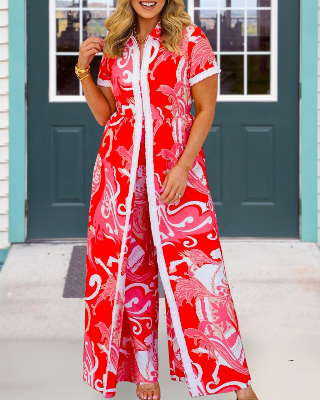Chic Patterned Wide-Leg Jumpsuit