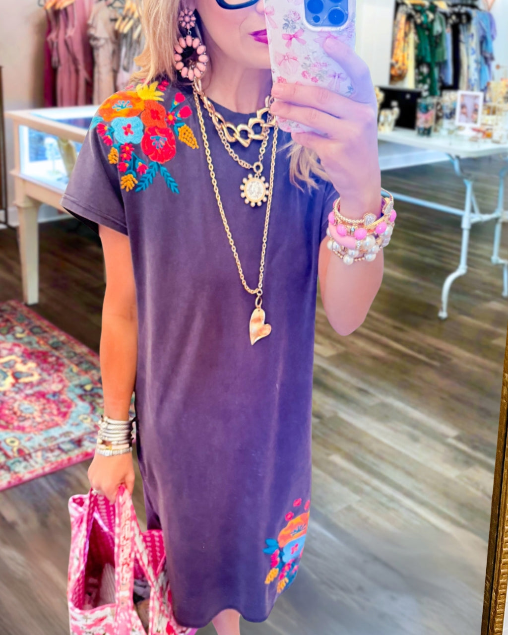 Floral Embroidered T-Shirt Dress