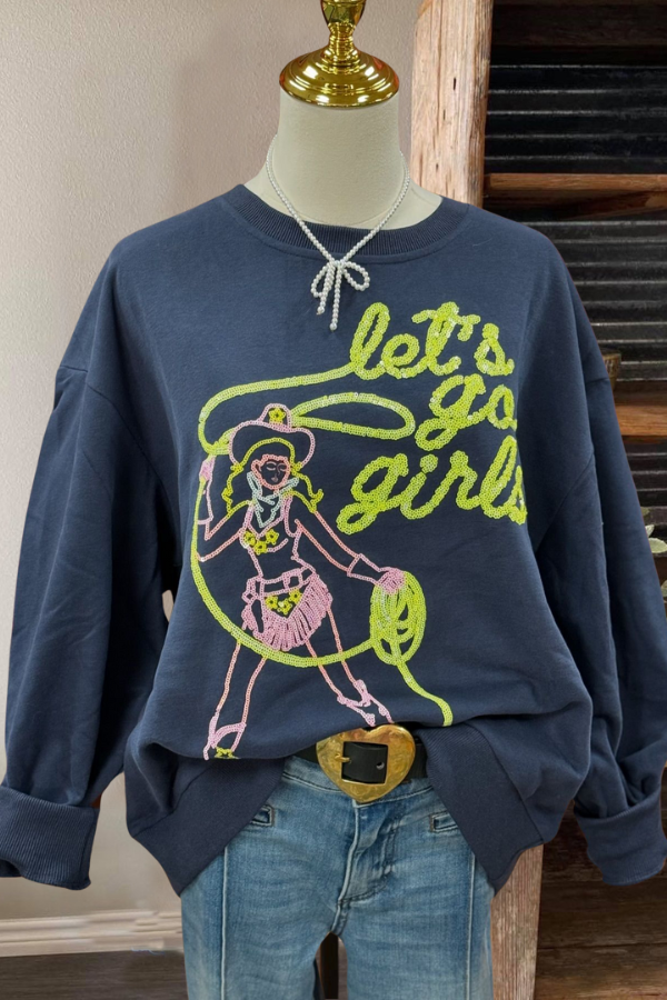 Western Cowgirl Lasso Sequined Sweatshirt