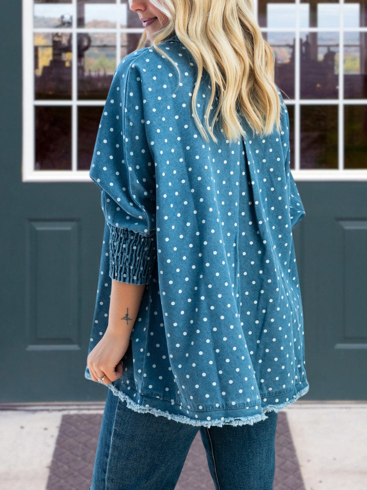 Loose Fitting Polka Dot Denim Top