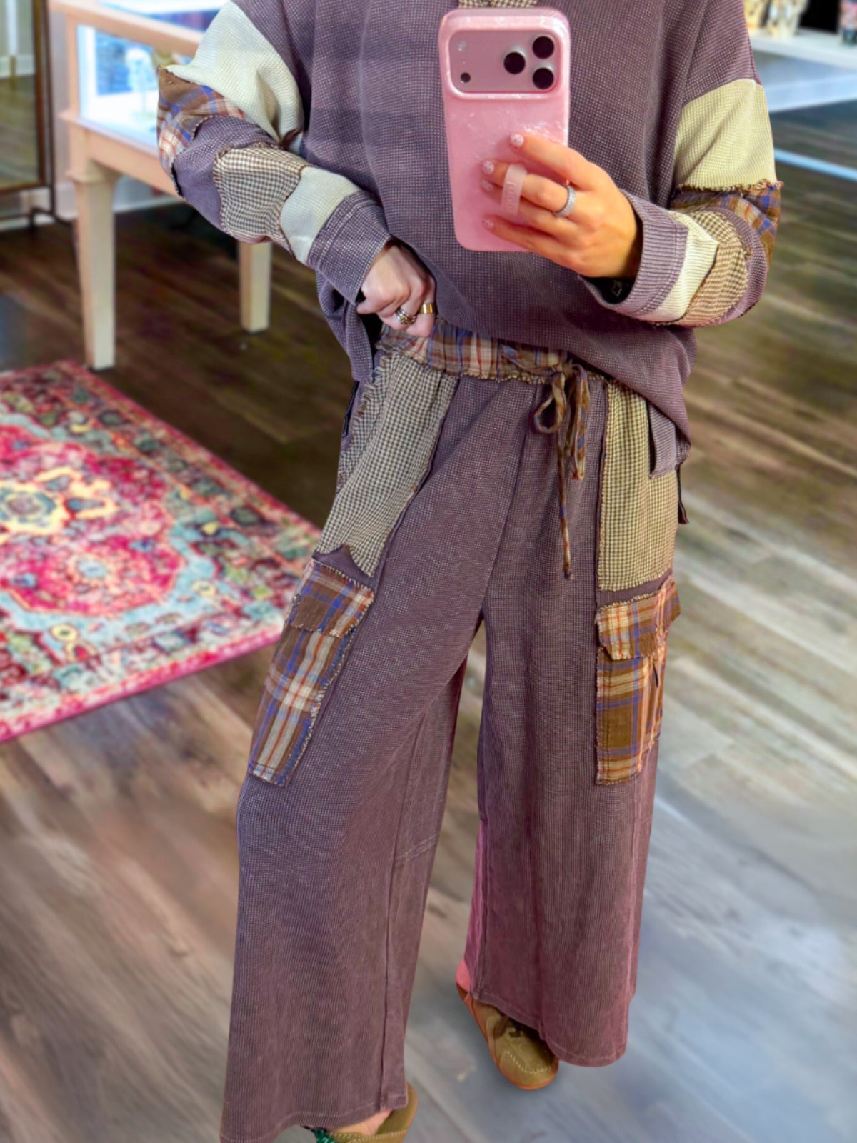 Retro Waffle Patchwork Pants