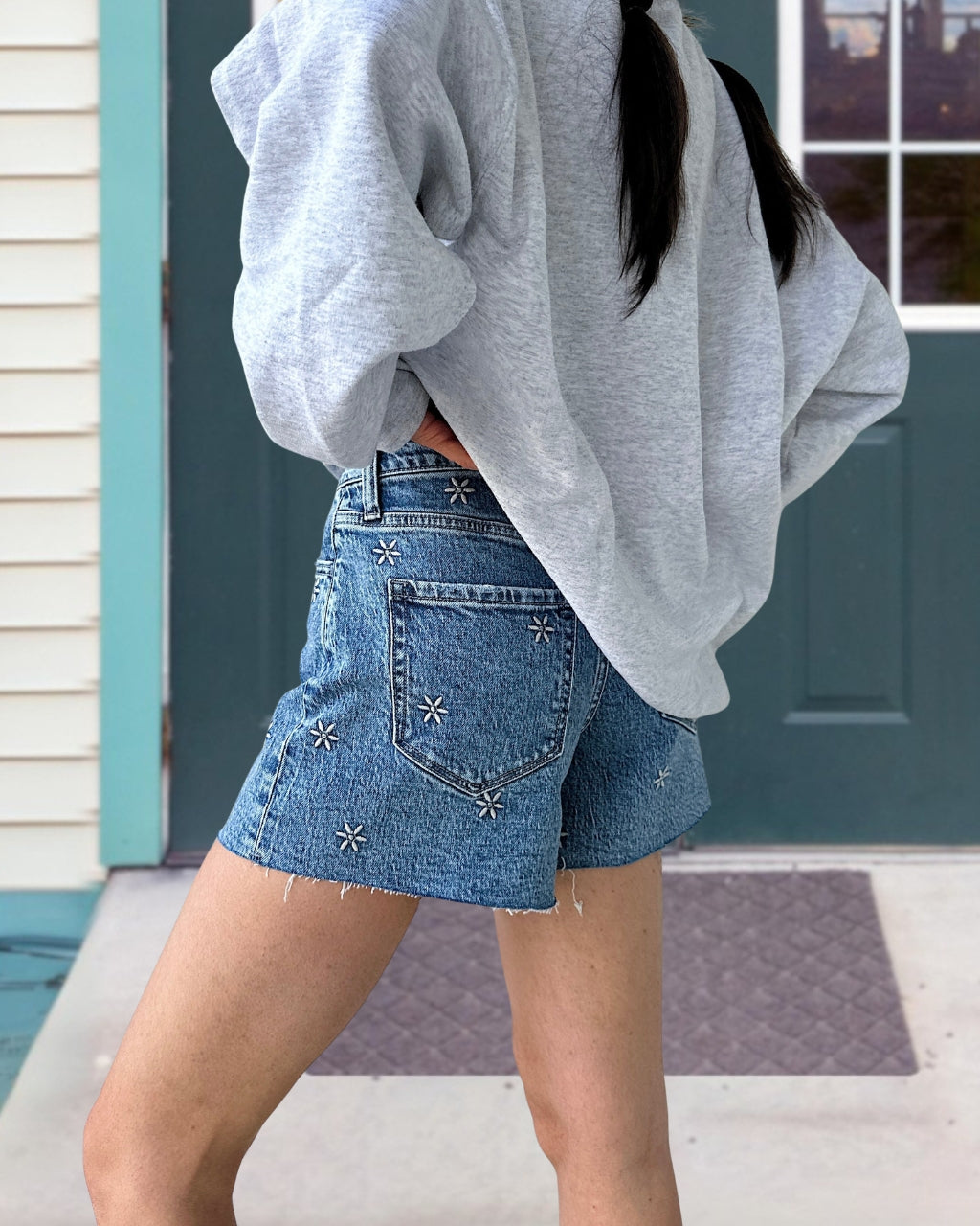 Daisy Embroidered Denim Shorts