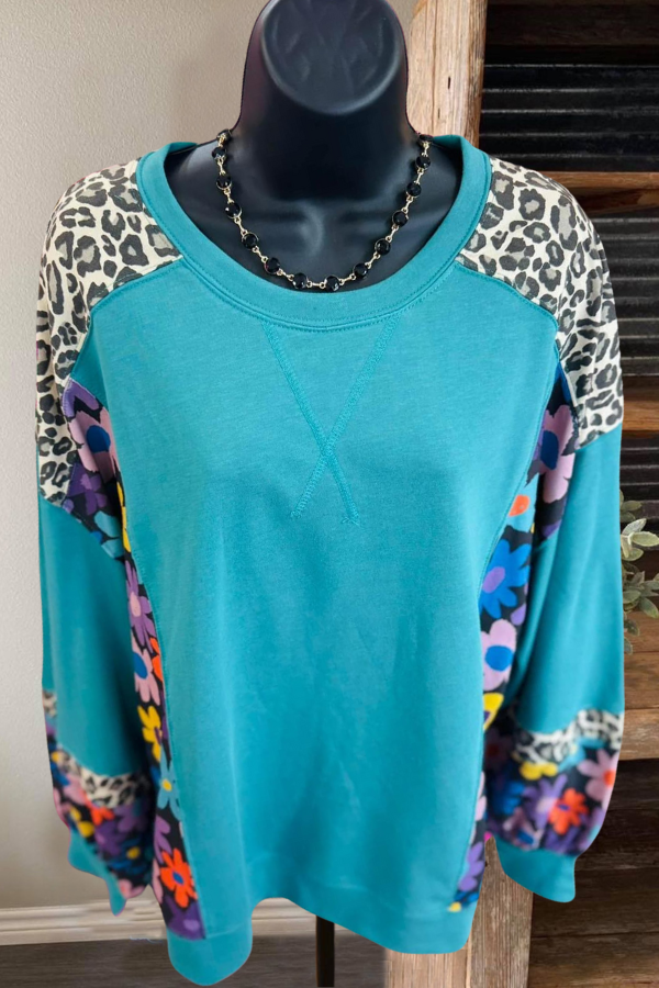 Leopard Floral Patchwork Sweatshirt