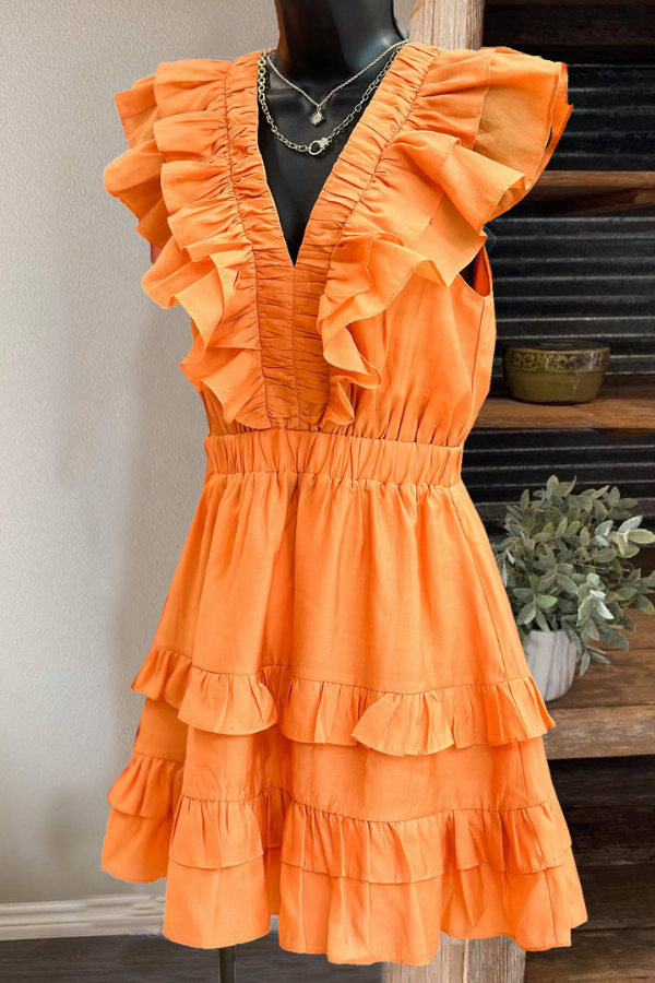 Allie Ruffled Mini Dress-Orange