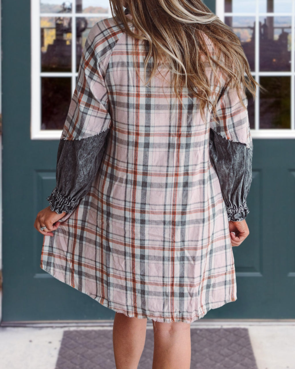 Mix Denim Plaid Dress