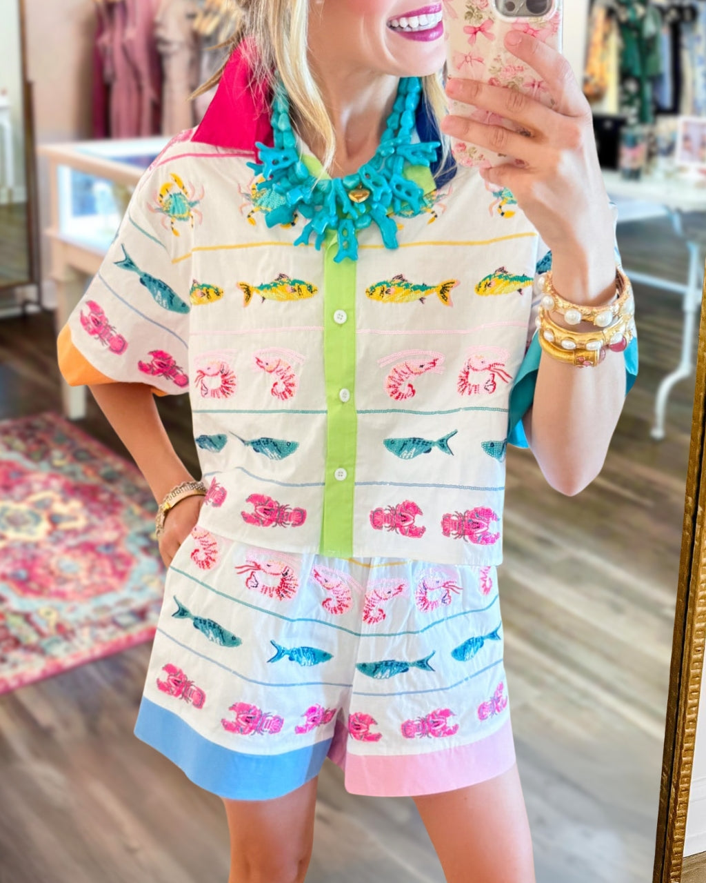 Ocean Sequin Poplin Shirt Top
