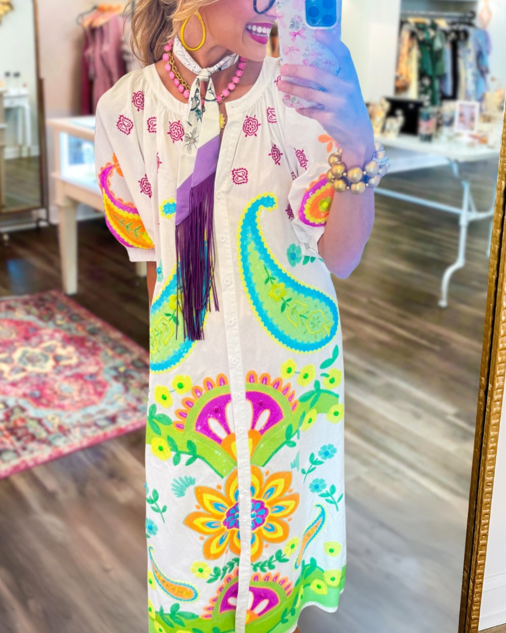 Paisley Print Satin Shirt Dress
