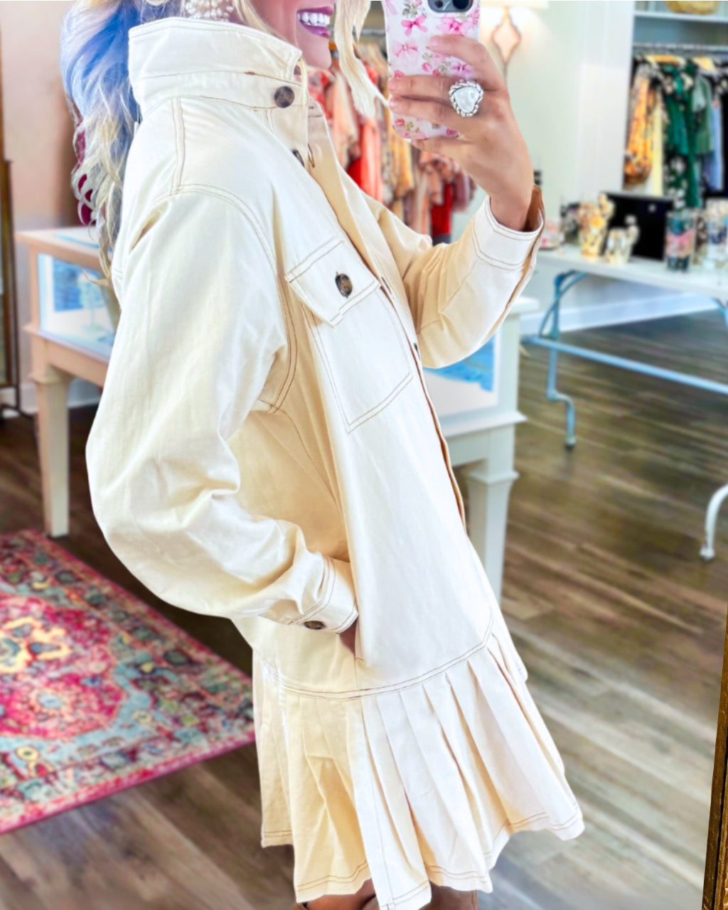 Pleated Hem Collared Button Dress