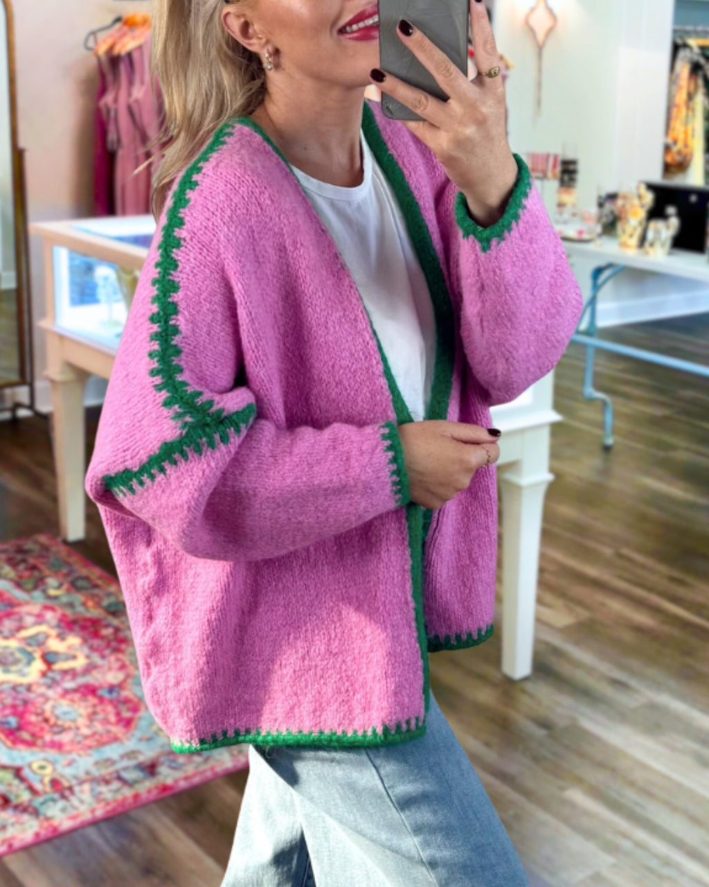 Trendy Contrast Trim Knit Cardigan