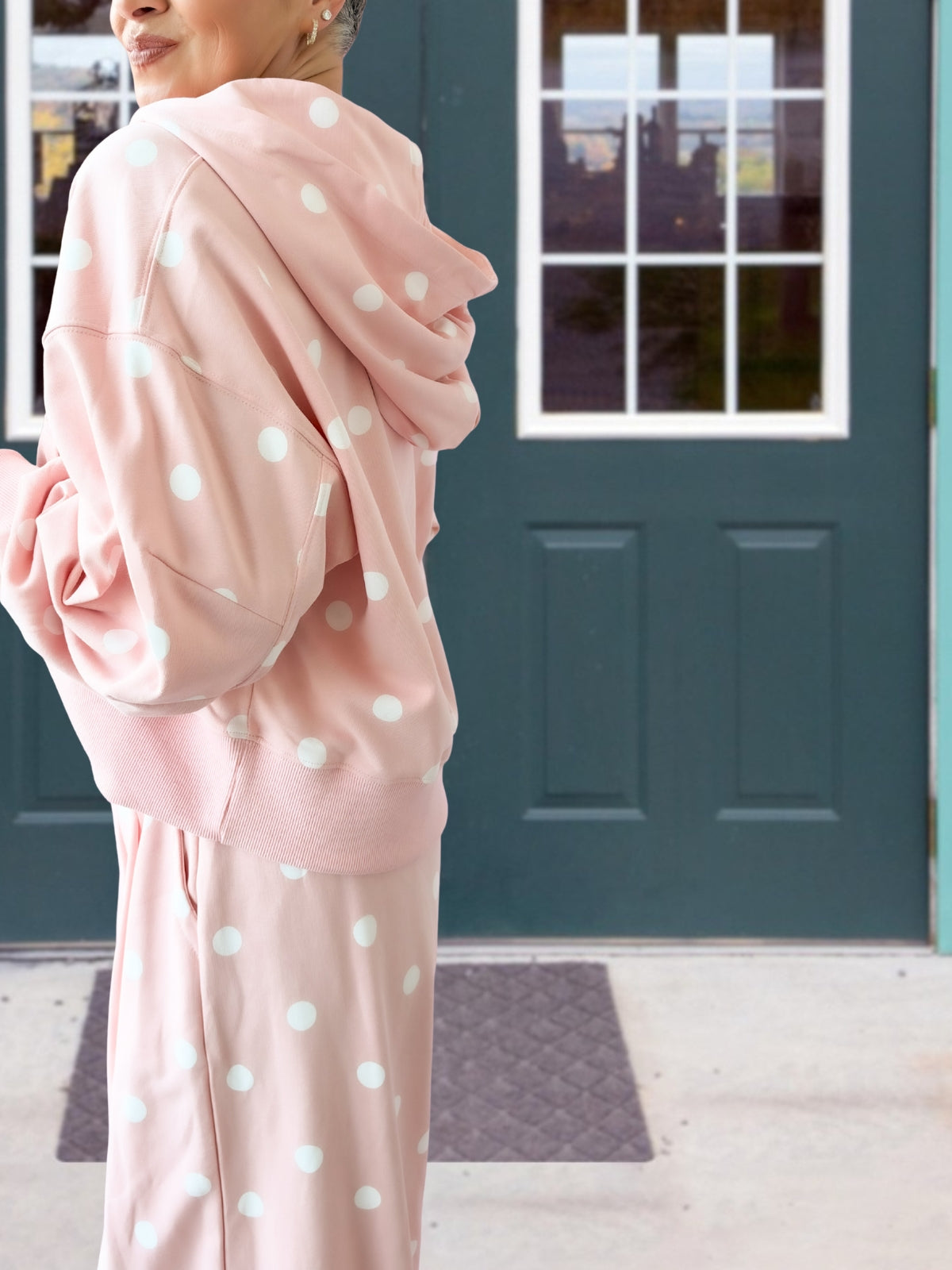 Casual Polka-Dot Hooded Jacket Set