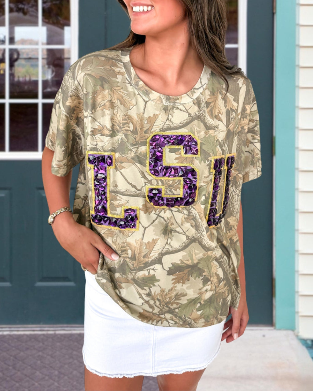 Rhinestone Football Camo Tee