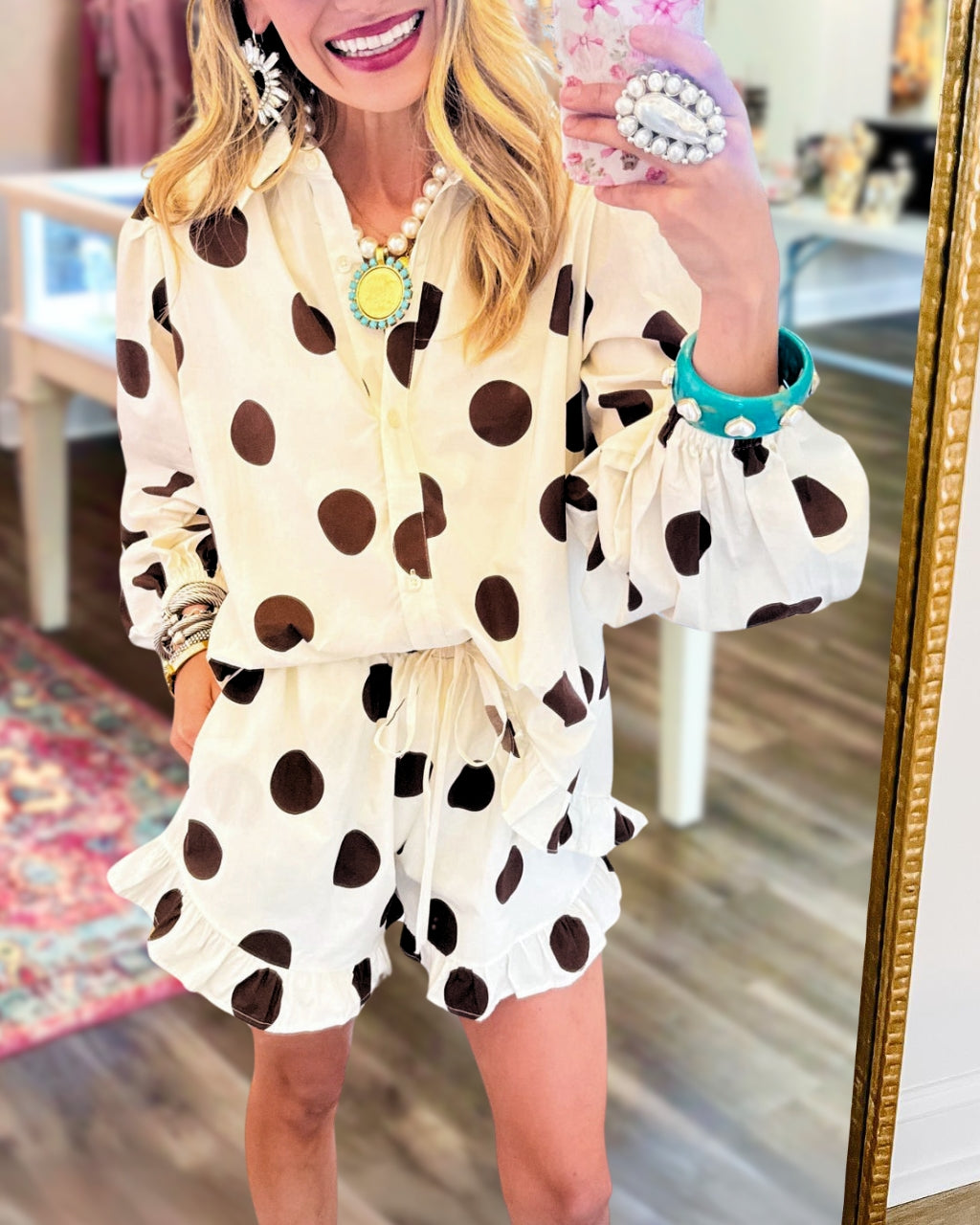 Polka-Dot Ruffled Poplin Shorts Set
