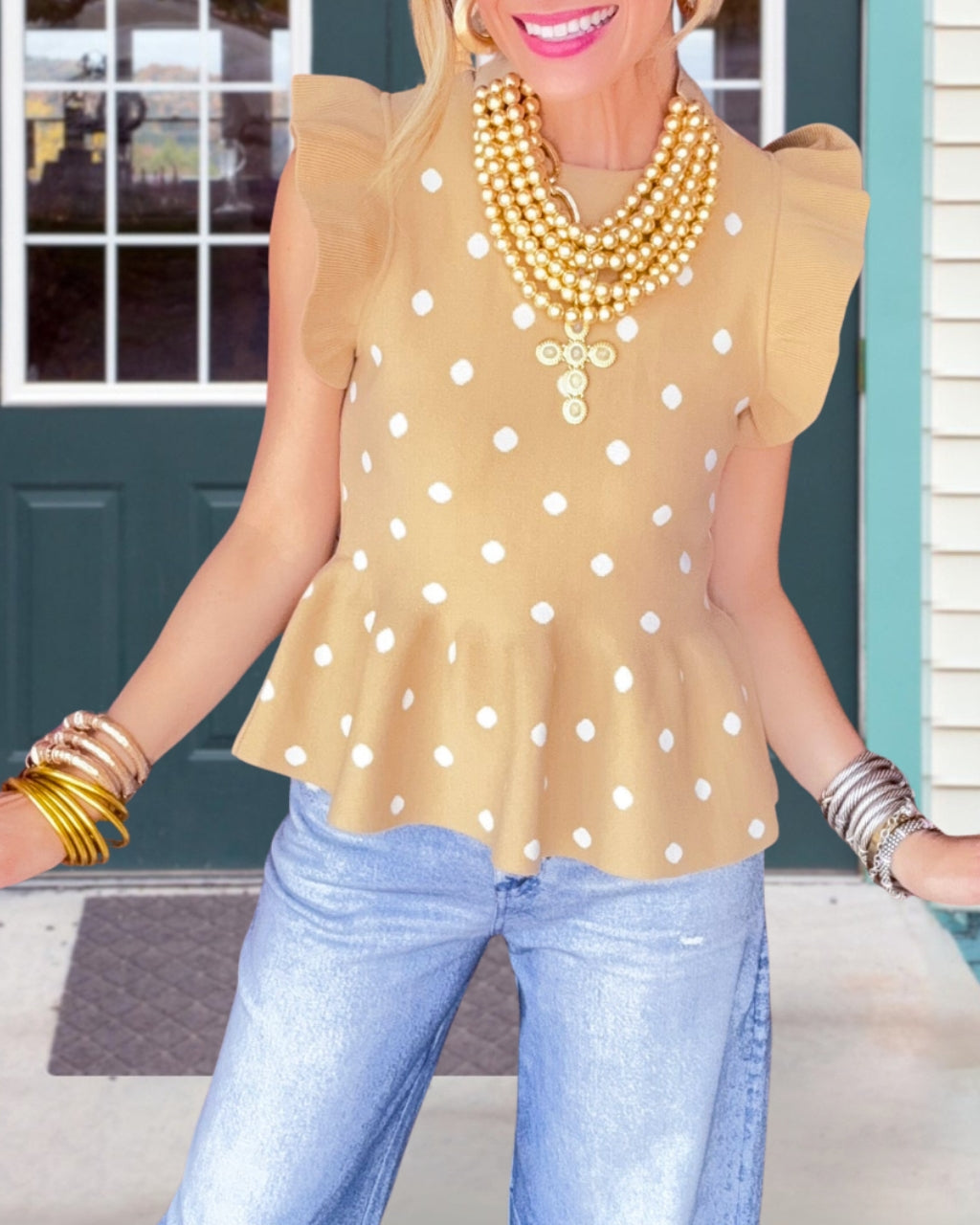 Polka Dot Ruffled Sleeveless Top